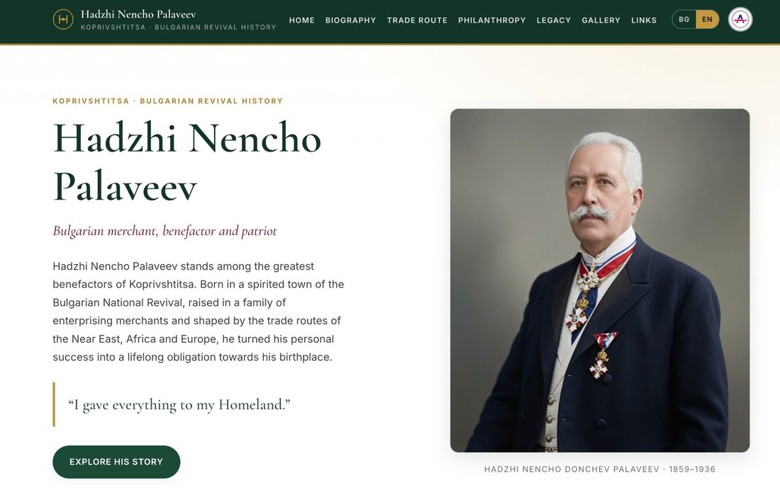 Hadzhi Nencho Palaveev bilingual memorial website